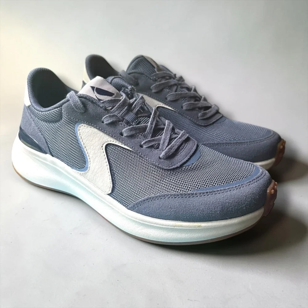 Skechers Air-Cooled Memory Foam Slate Blue Suede Mesh Athletic Sneakers